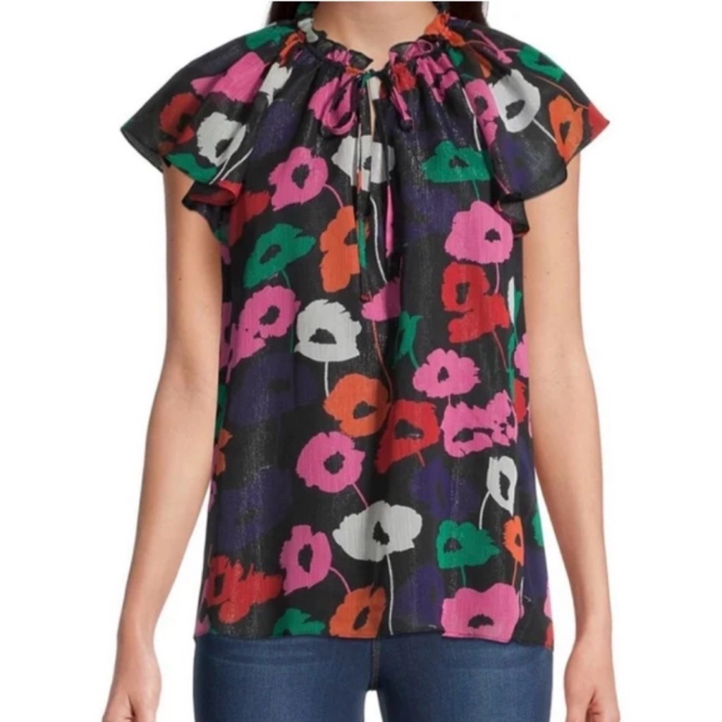 Stunning Brand New With Tags Milly Floral Top Gold Threads Brand New